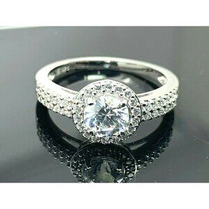 Engagement Ring Sterling Silver .925 Women's Halo Style 6mm Center Cubic…